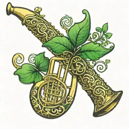 Gold Italian Horn With Green Shamrock Growing Out Of The Top