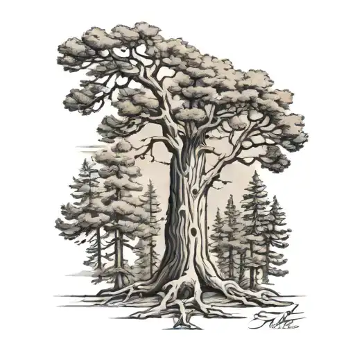 Sequoia Tree In Black And Gray