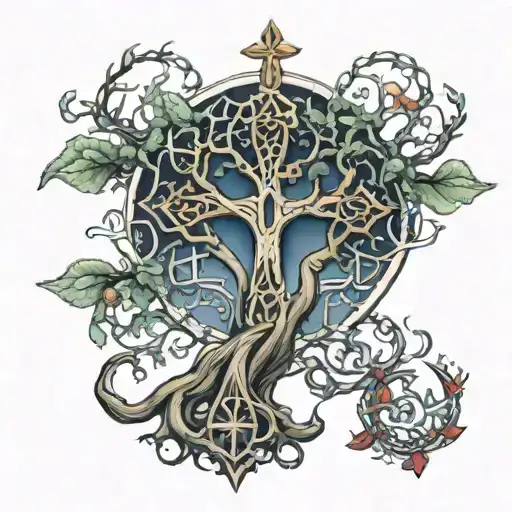 Ankh And Tree Of Life Intertwined