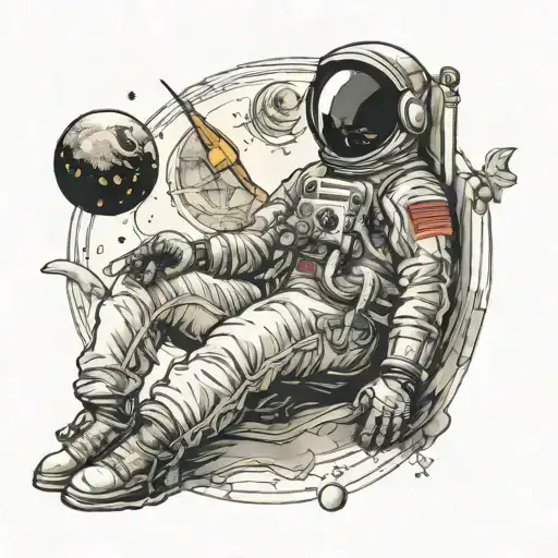 The Astronaut Sits On The Moon And Smokes