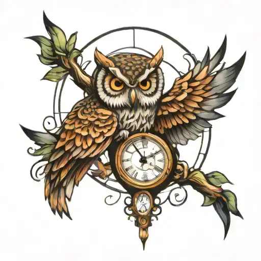 Owl With Broken Clock With Time Piece