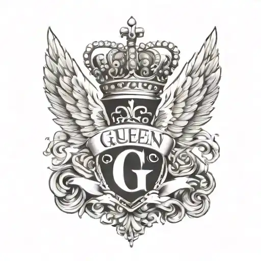 Angel Wings With Queen Crown And Letter G Between Wings