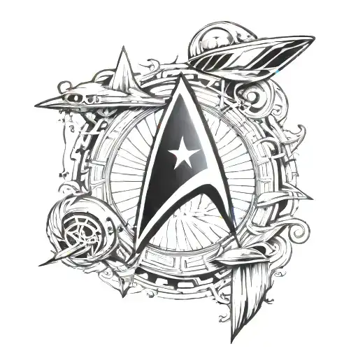 Tattoo The Shape Of Star Trek Insignia With Star Trek Related Things Inside