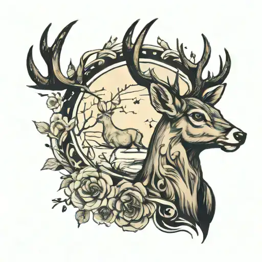 Deer And Moon Merging Together