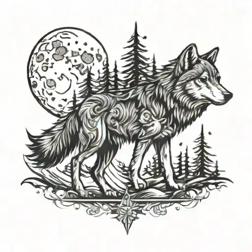 Moon Rising Wolf Is Dark Forest And Compass