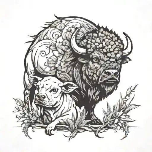 Bison And Pit Bull Nature Scene
