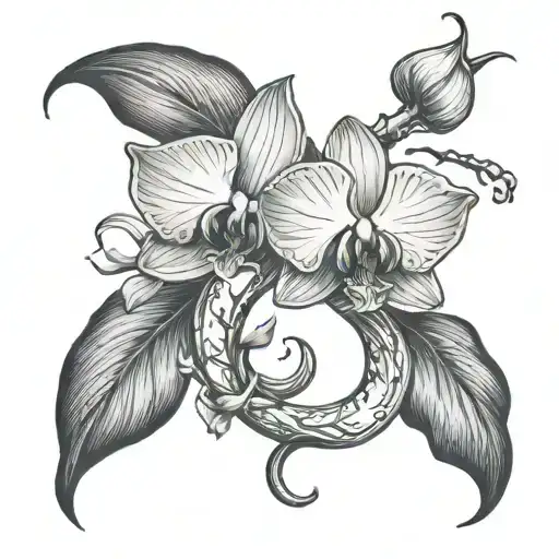 Minimalist Orchid Flower Wrist Tattoo Where The Roots Surround A Minimalist Crescent Moon With N