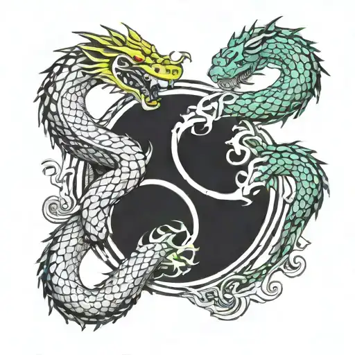 Yin Yang Of It Snake And Dragon With Katana