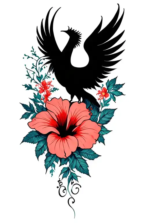 Hibiscus And Phoenix Silhouette