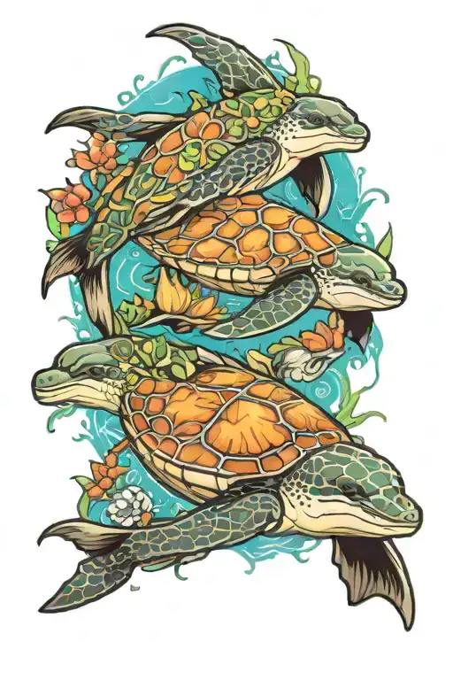 Dolphin Sea Turtles And Corral Reef