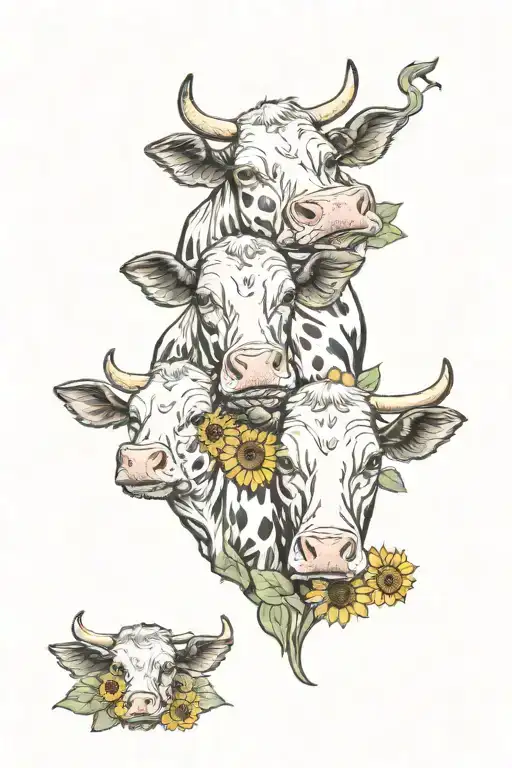3Cows Doing See No Evil Speak No Evil Hear No Evil With Sunflowers