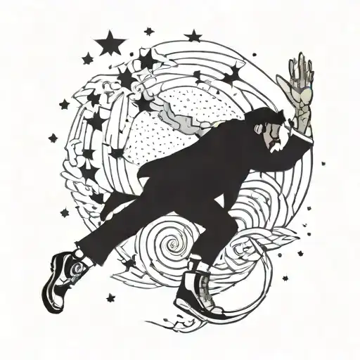 A Dotwork Tattoo Of The Weeknd's Silhouette Reaching For The Moon As A Symbol Of Ambition