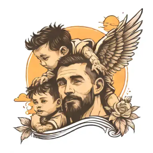 Dad Holding Kid On Shoulders Facing Sunset