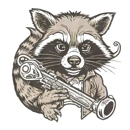 Racoon Holding Wrench Smoking Cigarette Burning Black