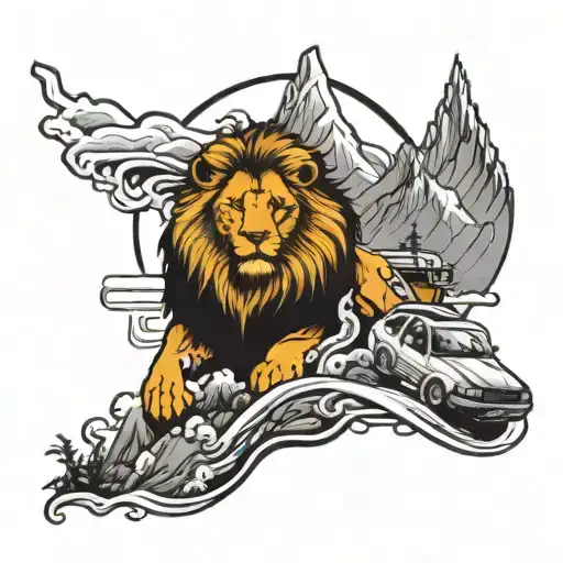 Skyline Gtr With Lion And Mountains