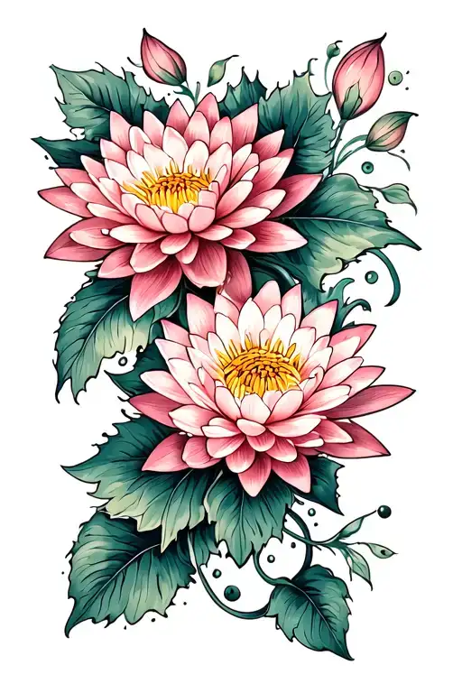 Water Lily Chrysanthemum Flowers Intertwined