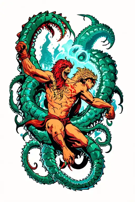 Posiden Fighting Off Kraken Reaching