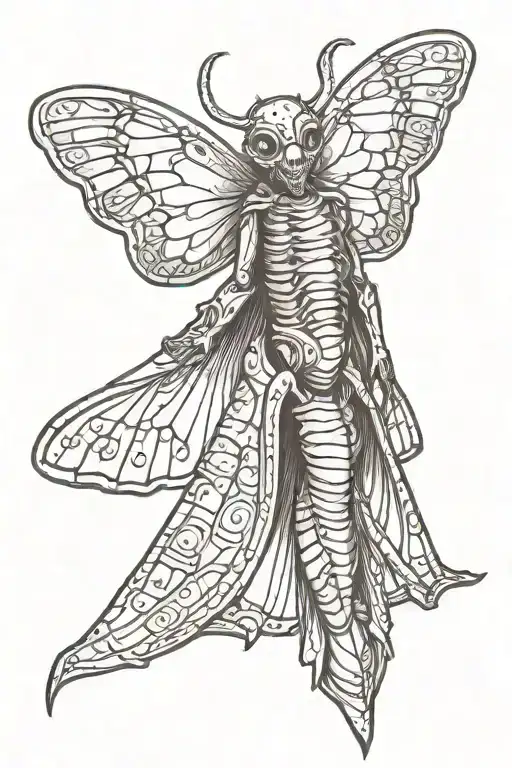 Moth Man Cryptid Perched Very Simple Tattoo Line