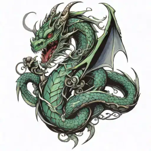 Dragon Wrapped Around Female Silhouette