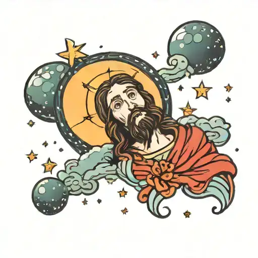 A Sky With Full Of Stars And Moons With Jesus