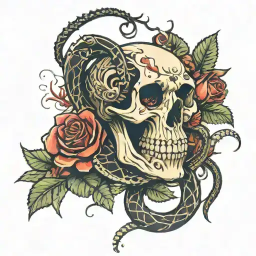 Skeleton Snake With Roses And Honeysuckle