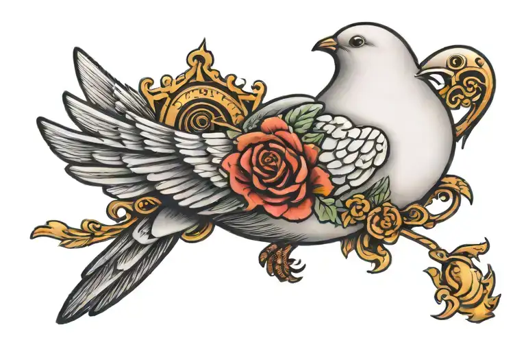 Dove With A Banner In Mouth With The Name Willie Roy