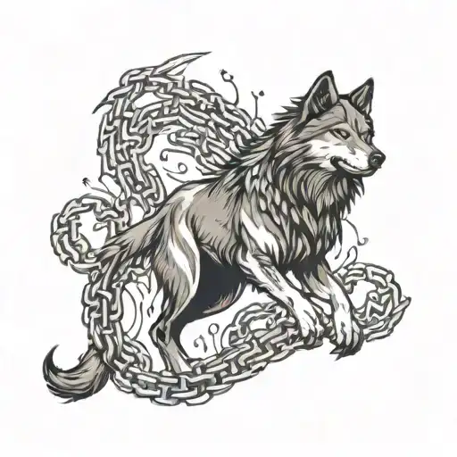 Wolf Breaking Free From Chains With Cool Background