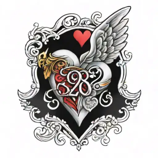 Angel Wings Holding A Heart With 08-04-2024 In Romen Numerals Underneath