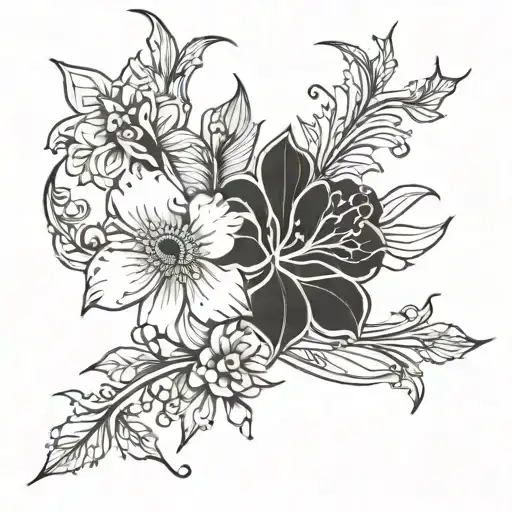 Black Fine Line Flower Side Hand
