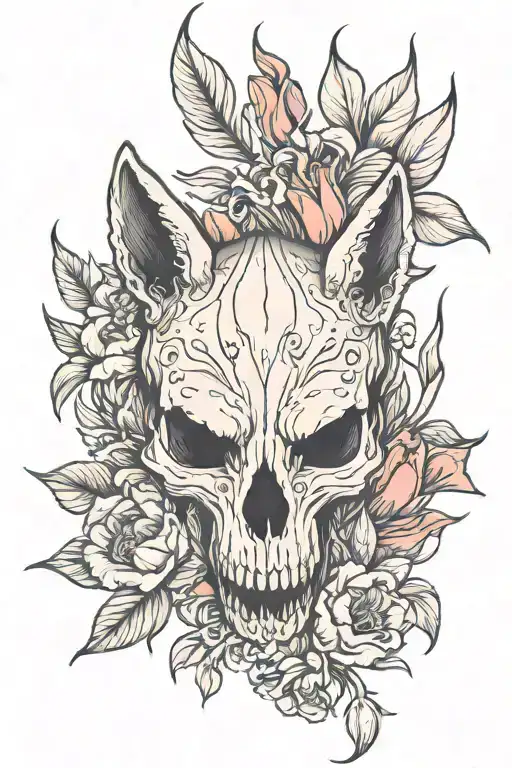 Fox Skull With Tulips Growing Inside
