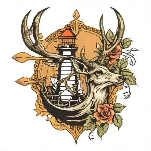 Deer Skull Fishing Boat Lighthouse