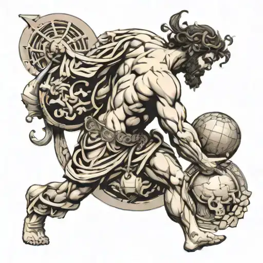Greek Titan Atlas Holding A Large Earth On His Back