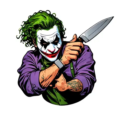 Joker Wear Chef Purple Shirt And Having Kichen Knife On Hands