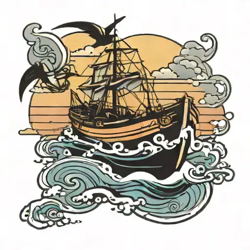 Motorboat Riding Into Sunset