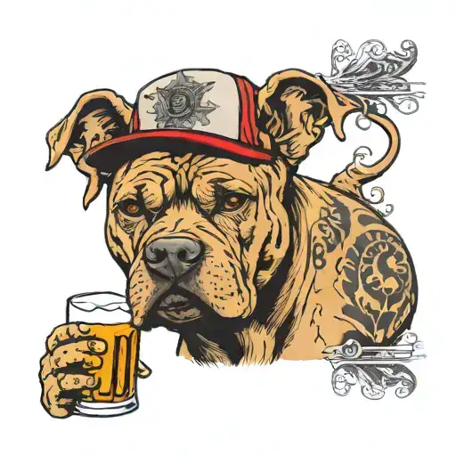 Pitt Bull With Yuengling Hat On His Head