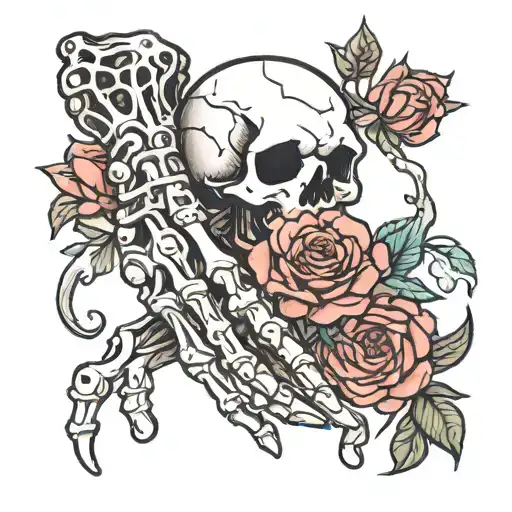 Big Skeletob Hand Holding A Little Skeleton Hand With Roses