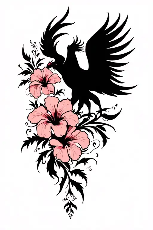 Hibiscus And Phoenix Silhouette