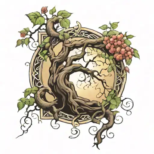 Tree With Hanging Vine Of Serenity Skye Written Vertically