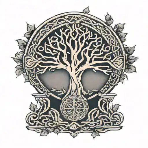 A Tombstone Engraved With The Celtic Tree Of Life