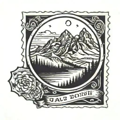 Black And White Mail Stamp With Mountains