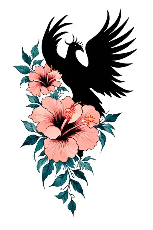 Hibiscus And Phoenix Silhouette