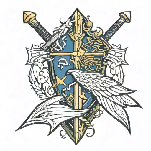 A Spiked Medieval Mace With Wear And Shield With Cracks And Arrows With An Eagle On The Sheild