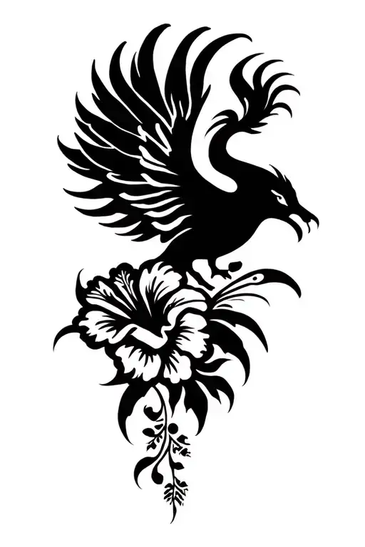 Hibiscus And Phoenix Silhouette
