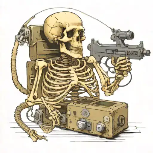 A Skeleton Using A Military Radio To Call In A Airstrike For Fellow Marines