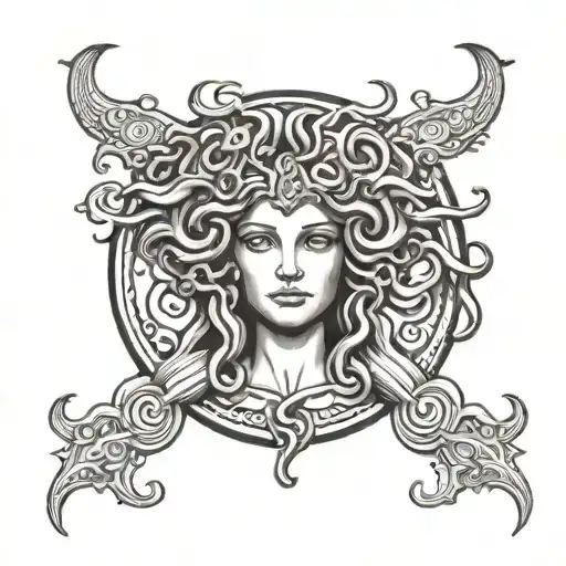 Medusa Greek Mythology Tattoo Design Featuring Iconic Symbols