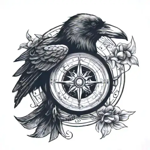 Crow On Compass In Moon Phases