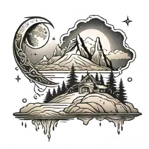 Mountain Sky Moon Water Darken Everything