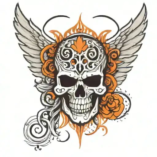 Neo Tribal Skull With Wings
