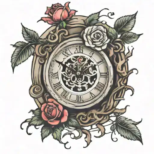 Clock And Tree With Rose Intertwined