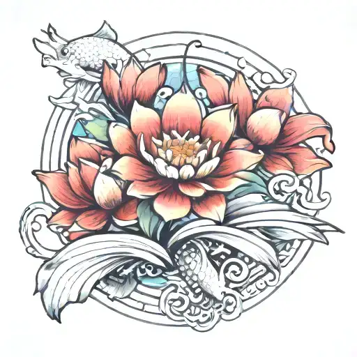 Lotus And Koi Fish Circle Made Only